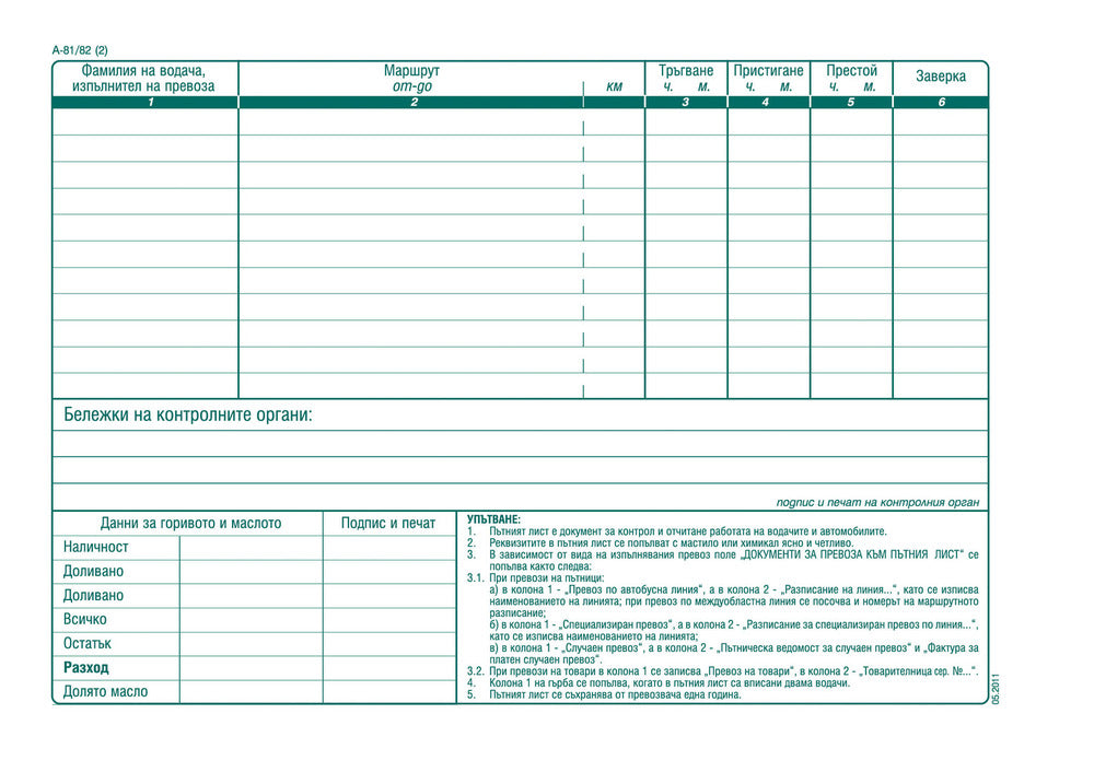 ПЪТЕН ЛИСТ ЗА АВТОМОБИЛ